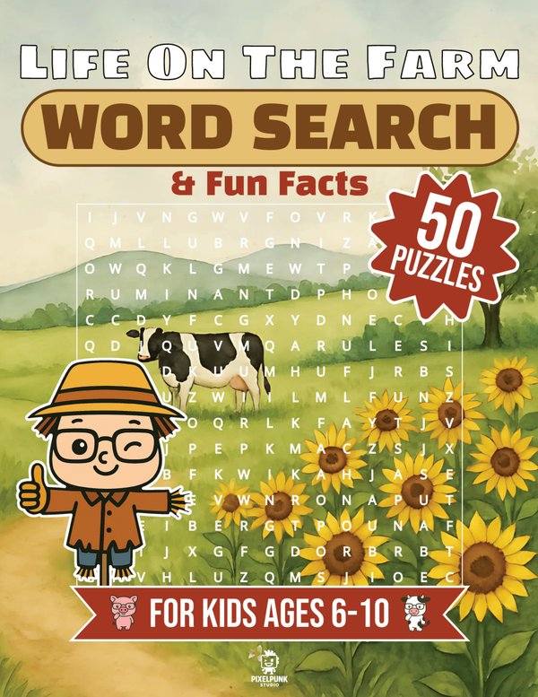 Cover of Life on the Farm Word Search for Kids